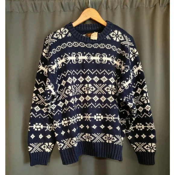 Eddie Bauer Vintage Men’s Blue Grandpa Sweater Nordic Style Cotton Sz Large NWT - Picture 7 of 7